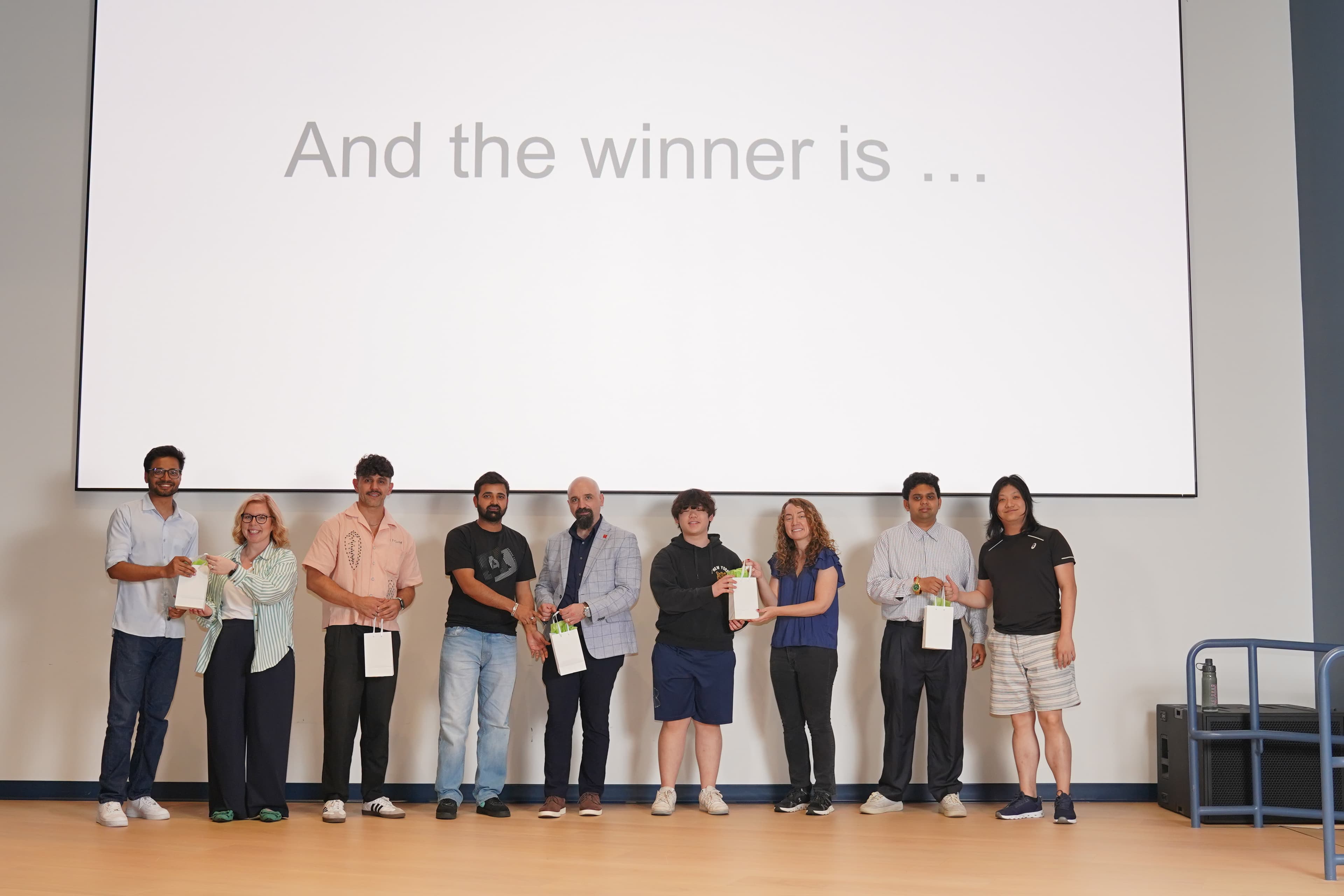 Accepting first place at the hackathon